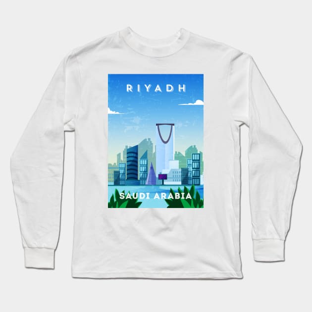 Riyadh, Saudi Arabia - Retro travel minimalist poster Long Sleeve T-Shirt by GreekTavern